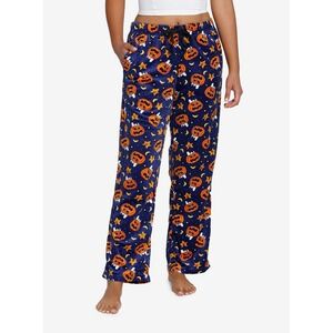 Peanuts Halloween Snoopy Pumpkins Velvet Pajama Pants Womens Size XL Blue/Orange